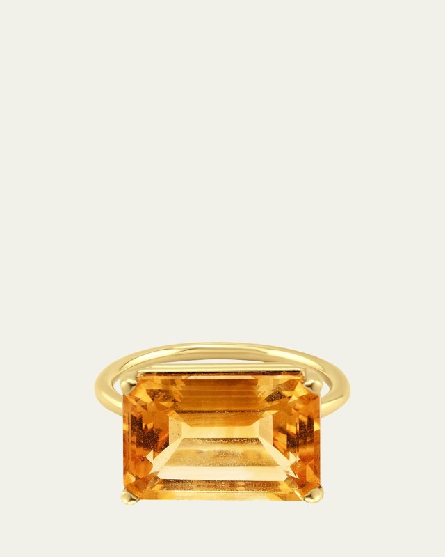 14K Yellow Gold Jumbo Emerald-Cut Citrine Solitaire Ring
